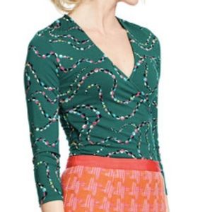 Boden faux wrap 3/4 length sleeve green top | 4